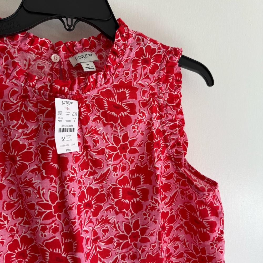 J. Crew Floral Ruffle Trim Sleeveless Blouse - Picture 4 of 8